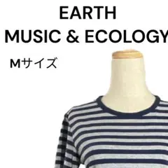 earth music&ecology グレーネイビーボーダー半袖カットソー M