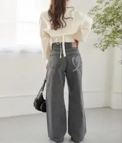 Chico ハートプリントボックスワイドデニムパンツ
