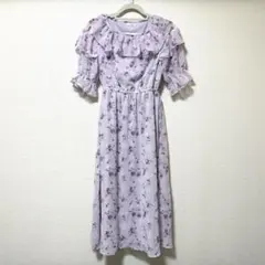 レディース服 ドレス フェミニン キレイめ 花柄 パープル M
