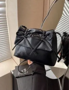 リボン ショルダーバッグ ブラック