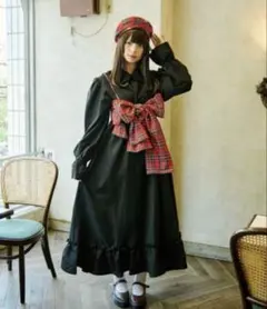 【美品☆】クティールとレトロ チェックリボンビスチェセットフリル襟ワンピース