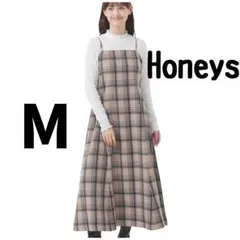 ハニーズ チェック キャミワンピース ベージュ Honeys M キャミワンピ