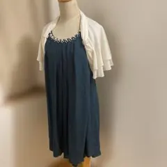 パールビーズ付きダークグリーンドレス　axes femme パールショール付