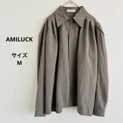 AMILUCK グレー グレージュ　長袖シャツ　タック付　サイズM カジュアル