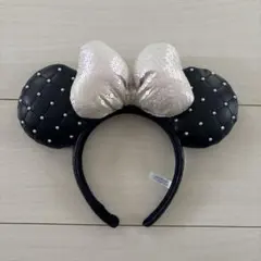 ディズニーリゾート ミニーマウス カチューシャ キルティングブラック パール