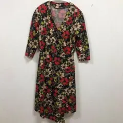 花柄ロングワンピース カシュクール 七分袖 レトロ
