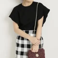 【spick&span】ソデフレアフレンチドルマンブラウス　半袖ブラウス　黒