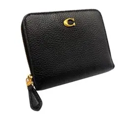 【未使用級・現行】COACH 二つ折り財布 Cロゴ シボ革 ブラック レザーのサムネイル