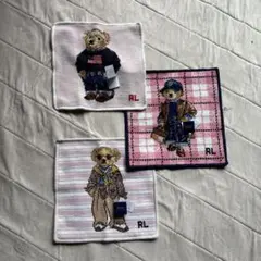 【新品未使用】ラルフローレン/ クマ刺繍シェニール織ハンカチ/ 3枚セット