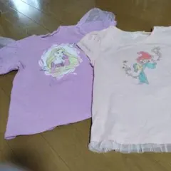 美品ディズニー　プリンセス　アリエル　ラプンツェル　レース130半袖tシャツ