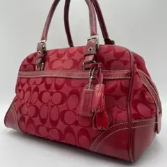 良品 COACH トートバッグ キャンバス レッド シグネチャー 肩掛け