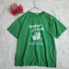 GU　ジーユー　レディース　フルーツプリントTシャツ　グリーン緑M　コットン綿