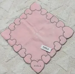 FURLA タオルハンカチ ピンク ハート刺繍