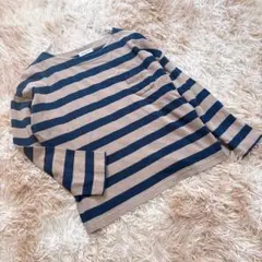 サマンサモスモス （F）ボーダー カットソー 七分袖 薄手 短丈 クロップド