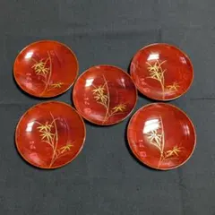 菓子皿　銘々皿　漆器　竹模様 　飴色 5枚セット