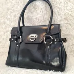 ⭐未使用級⭐濱野 ガンチーニ 自立型 ショルダーバッグ パテントレザー ブラック