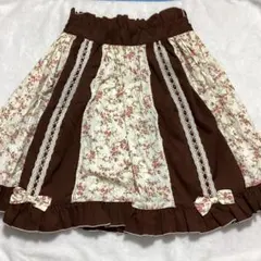 BODY LINE ロリータ風 花柄切り替えスカート ブラウンM 【み31】のサムネイル