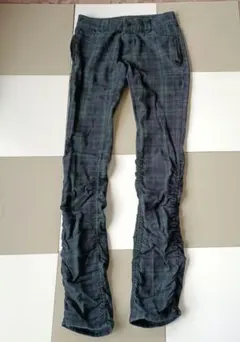 Rush Hour ラッシュアワー グリーンチェックシャーリングストレートパンツ