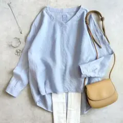 美品 ◆ URBAN RESEARCH DOORS ブラウス　リネン　ブルー