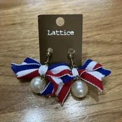 【新品未使用】Lattice リボンパールイヤリング　赤×青のサムネイル