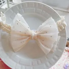 ヘアバンド　リボン　パール　ベビー　赤ちゃん　退院　お祝い　お参り　お食い初め