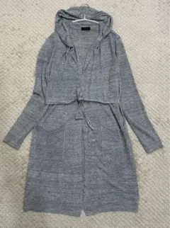 Gabardine K•Tフード付き 麻 ロング カーディガン