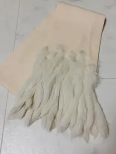 ファー付きリブ編みマフラー アイボリー