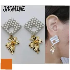 #035　グレードット柄ピアス