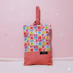 ハンドメイド　上履き入れ　上履き袋　シューズケース　シューズ袋　ピンク　猫　花柄