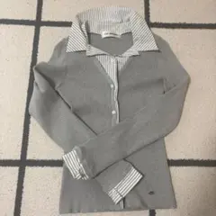 グレー リブ編み 長袖カーディガンのサムネイル