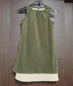 キッズ ノースリーブワンピース カーキ×アイボリー BeBe