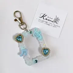 【No.422】水色系♡音符と星のキラキラホイップデコトレカケース　キーホルダー
