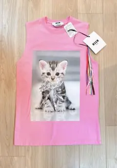 MSGM 猫プリント　ノースリーブシャツ　ピンクのサムネイル