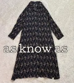 美品⭐︎as know as シャツワンピース　エスニック花柄　ネイビー