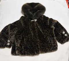 希美品ヒョウ柄ファーコート フード付き