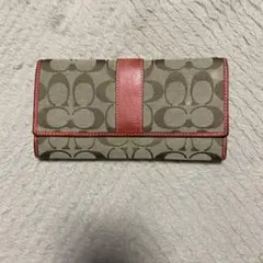 Coach 長財布 ベージュ/レッド