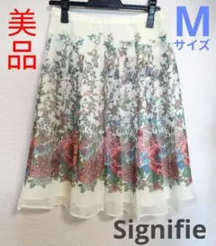 【美品】ミスアリス シニフェ フレアスカート 花柄 M 華やか クリーム色のサムネイル