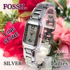 良品 フォッシルFOSSILレディース腕時計ラインストーン シルバーブレスレットのサムネイル