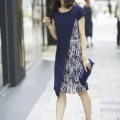 美品 SMILE ORCHID ネイビー 半袖 パーティー ドレス Sサイズ