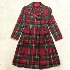 美品⭐️YORKLAND チェック　ロングコート　ダブルブレスト　Lサイズ相当