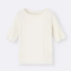 GU リブボートネックセーター(5分袖)