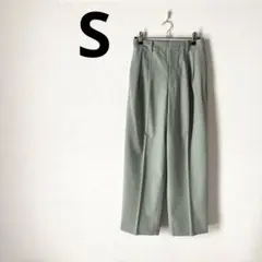 ユニクロ　UNIQLO タックワイドパンツ　グリーン　S ワイドパンツ