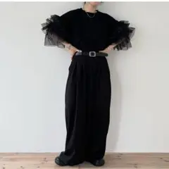 【wee9sウィークス】フリル付 チュール ブラック半袖トップス サイズ1