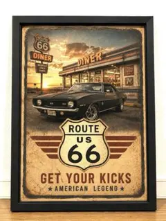 【額縁付き】A3 Route66 ヴィンテージポスター 額縁付き】A3 Route66 ヴィンテージポスター - メルカリ