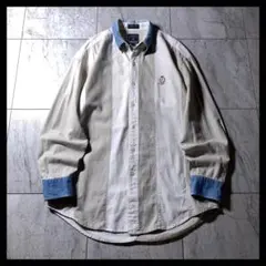 80s 90s CHAPS ラルフローレン デニム 切替 リネンシャツ ベージュのサムネイル