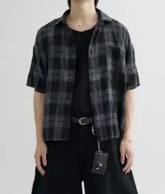 【EPNK】タイダイカットオフハーフチェックシャツ　ブラック Lのサムネイル
