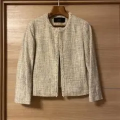 Liesse ノーカラージャケット ベージュ系 ツイード