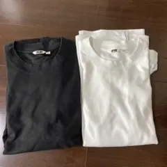 【UNIQLO U】エアリズムコットンクルーネックTシャツ・Ｌ2枚　白&黒