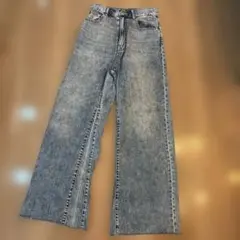 しまむら　mysa closet カットオフワイドフレアデニム　ライトブルー