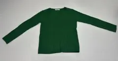 リブ編み 緑色 Vネック 薄手　長袖リブニット